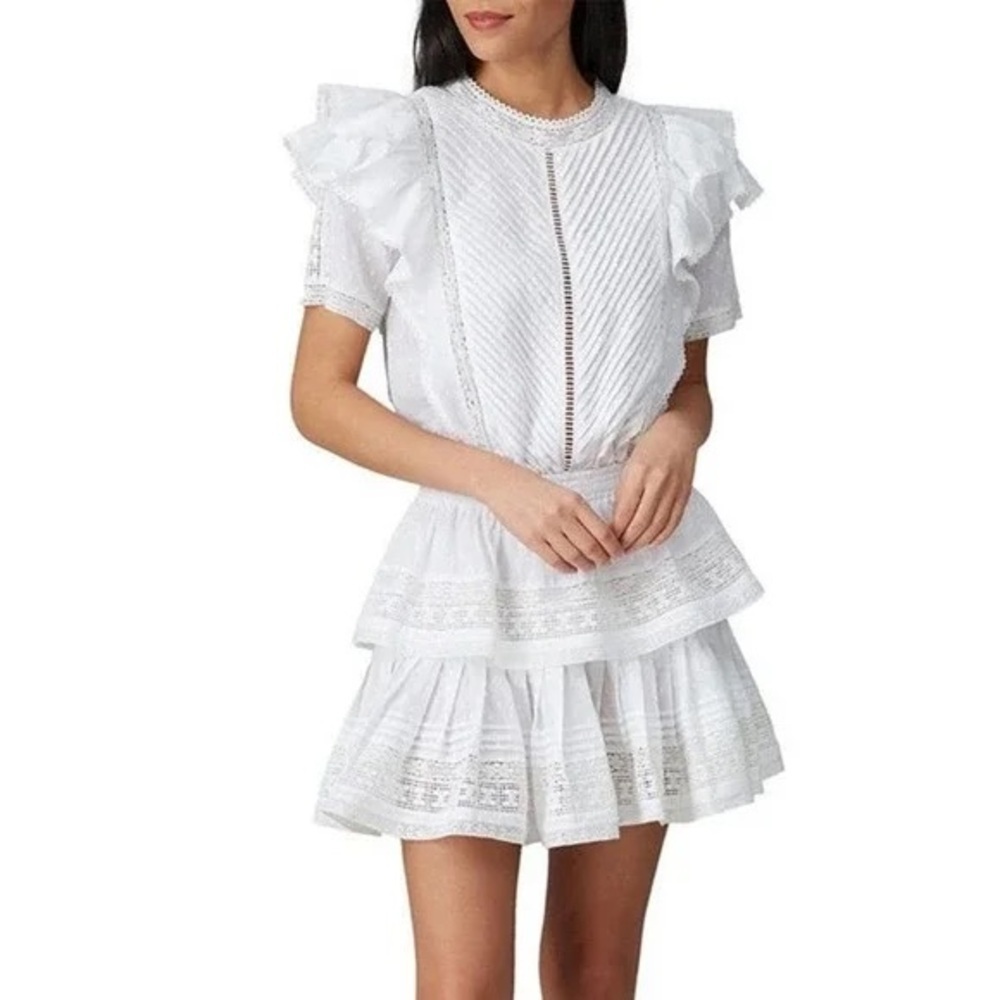Maia Bergman Mery Mini White Tiered Lace Flutter Dress sz XL